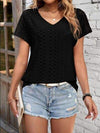 Eyelet V-Neck Short Sleeve T-Shirt Women's T-Shirts - Tophatter Daily Deals