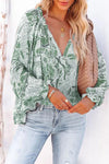 Floral Tie Neck Flounce Sleeve Blouse Green Blouses - Tophatter Daily Deals