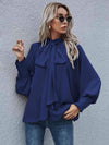 Mock Neck Lantern Sleeve Tie Front Blouse Blouses - Tophatter Daily Deals