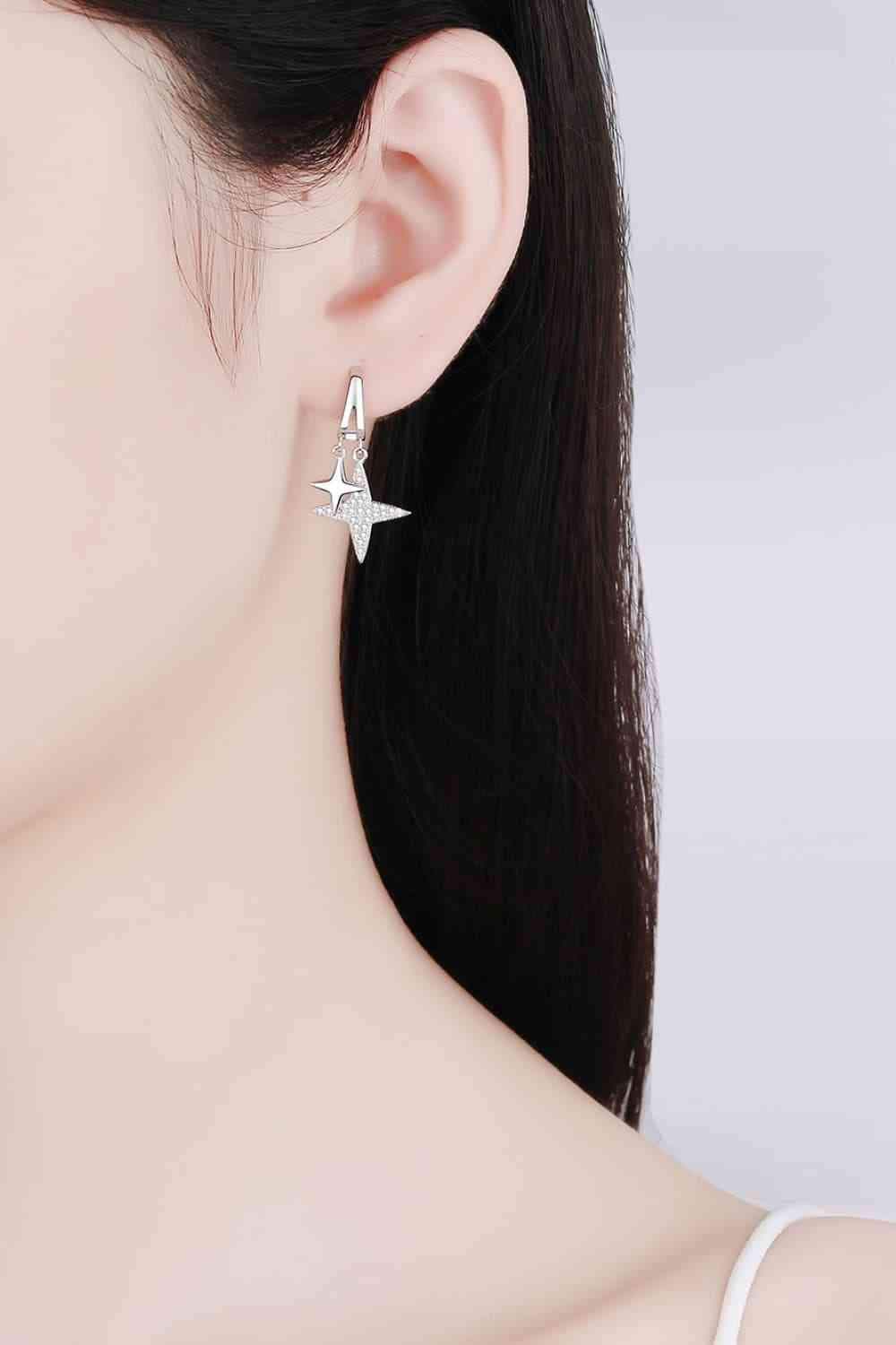 Moissanite Star Rhodium-Plated Drop Earrings Moissanite - Tophatter Daily Deals