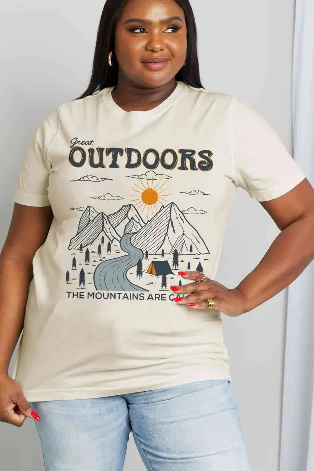 Simply Love Full Size GREAT OUTDOORS Graphic Cotton Tee Women's T-Shirts - Tophatter Daily Deals