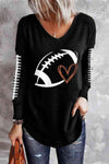 Football Graphic Long Sleeve T-Shirt Black Women's T-Shirts - Tophatter Daily Deals