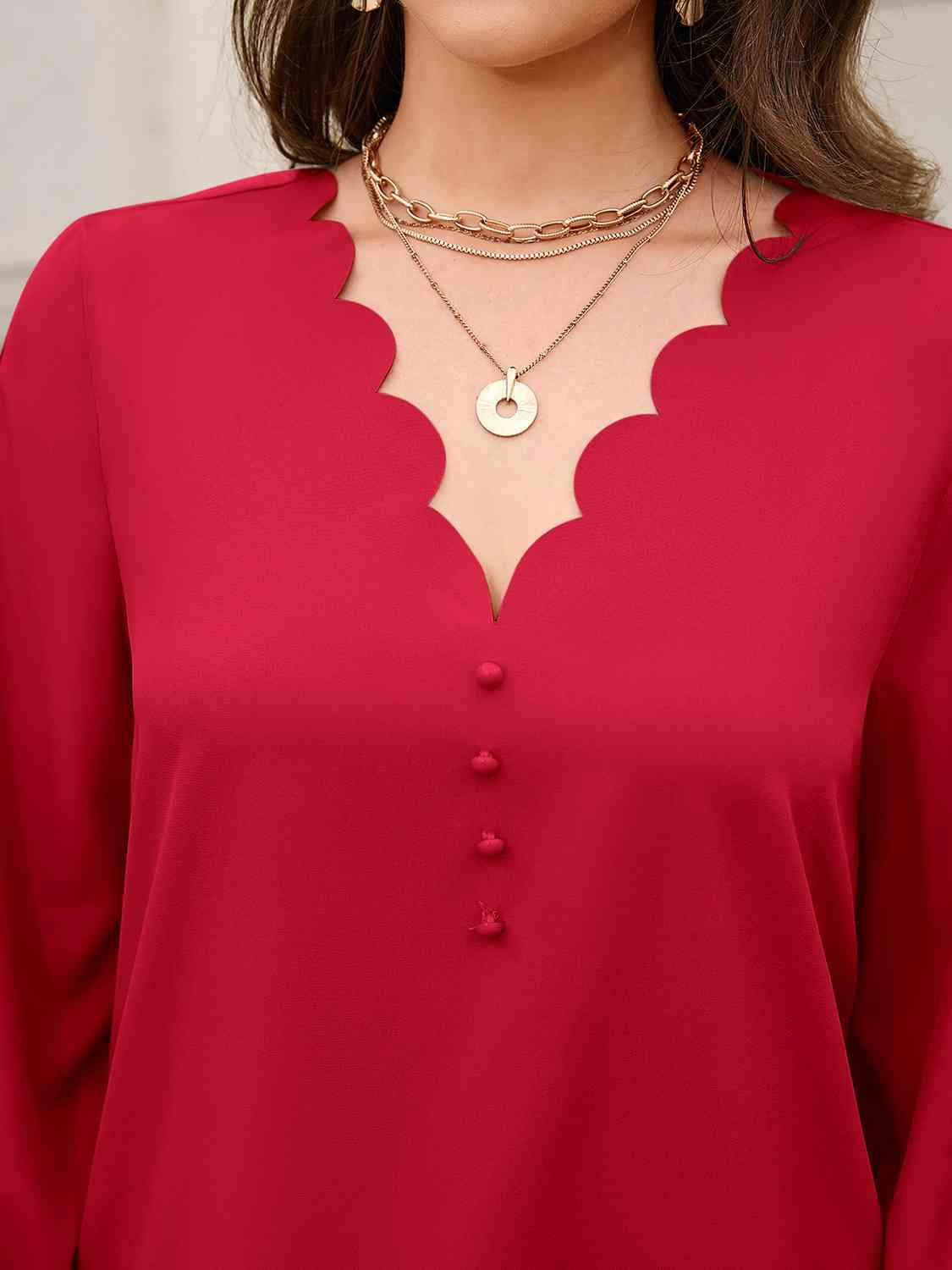 V-Neck Long Sleeve Blouse Blouses - Tophatter Daily Deals