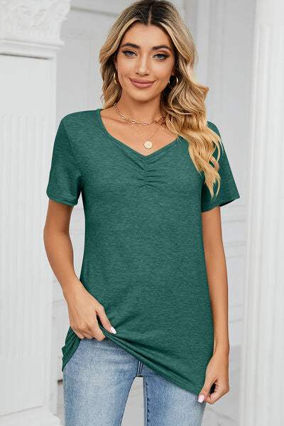 Ruched Heathered Short Sleeve T-Shirt Women's T-Shirts - Tophatter Daily Deals