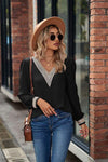 V-Neck Lace Detail Long Sleeve Top Women's T-Shirts - Tophatter Daily Deals