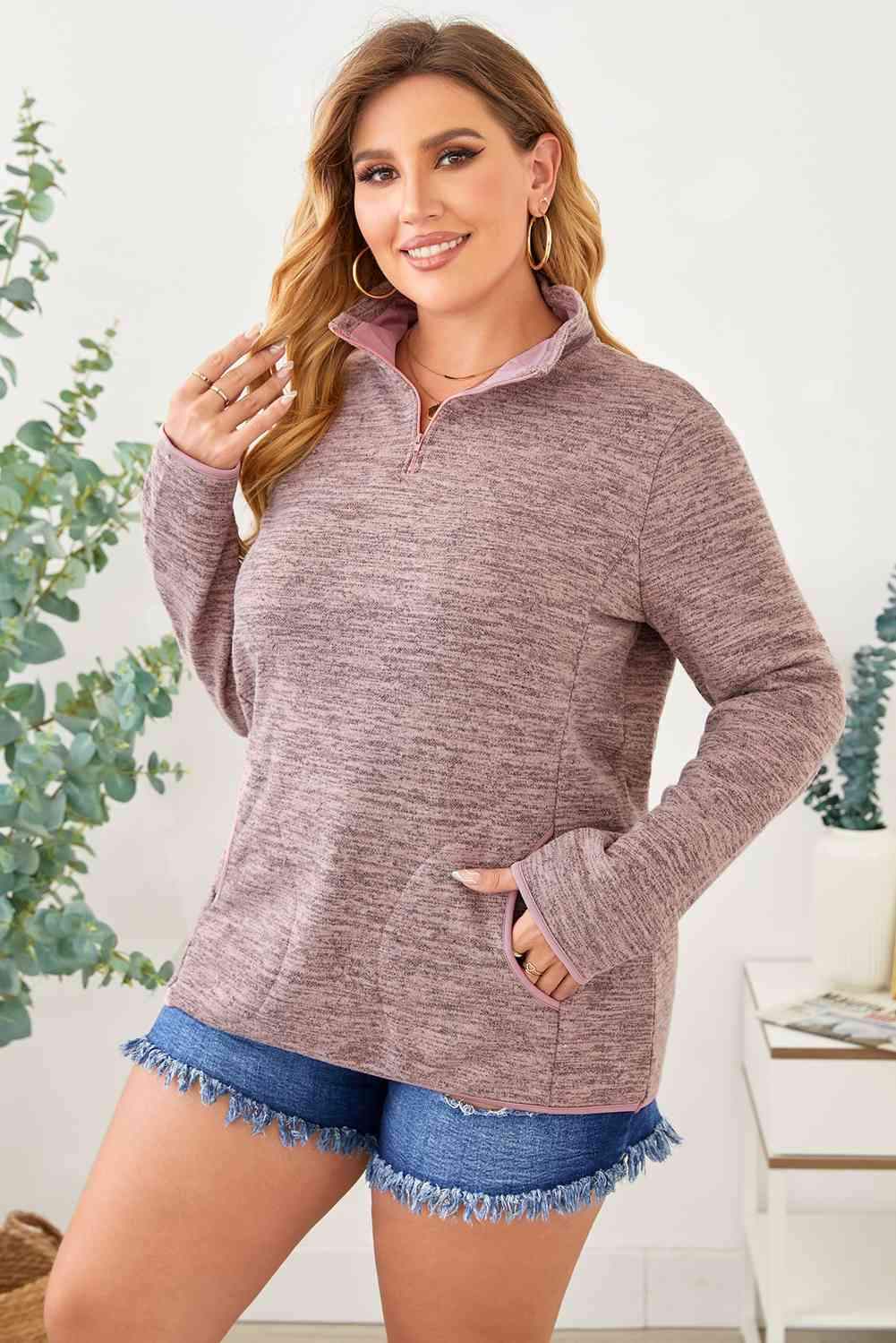 Plus Size Heathered Quarter Zip Pullover Women's T-Shirts - Tophatter Daily Deals