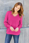 Basic Bae Full Size V-Neck Lantern Sleeve Blouse Hot Pink Blouses - Tophatter Daily Deals