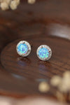 925 Sterling Silver Platinum-Plated Opal Round Stud Earrings Sky Blue One Size Opal - Tophatter Daily Deals