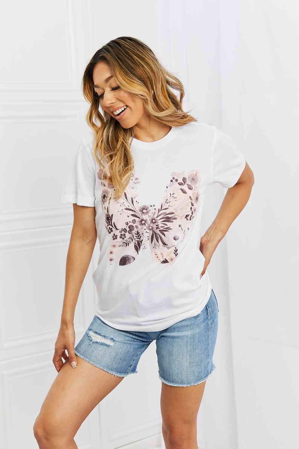 mineB You Give Me Butterflies Graphic T-Shirt Women's T-Shirts - Tophatter Daily Deals