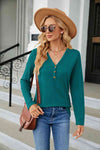 Cable-Knit Long Sleeve V-Neck T-Shirt Teal Women's T-Shirts - Tophatter Daily Deals