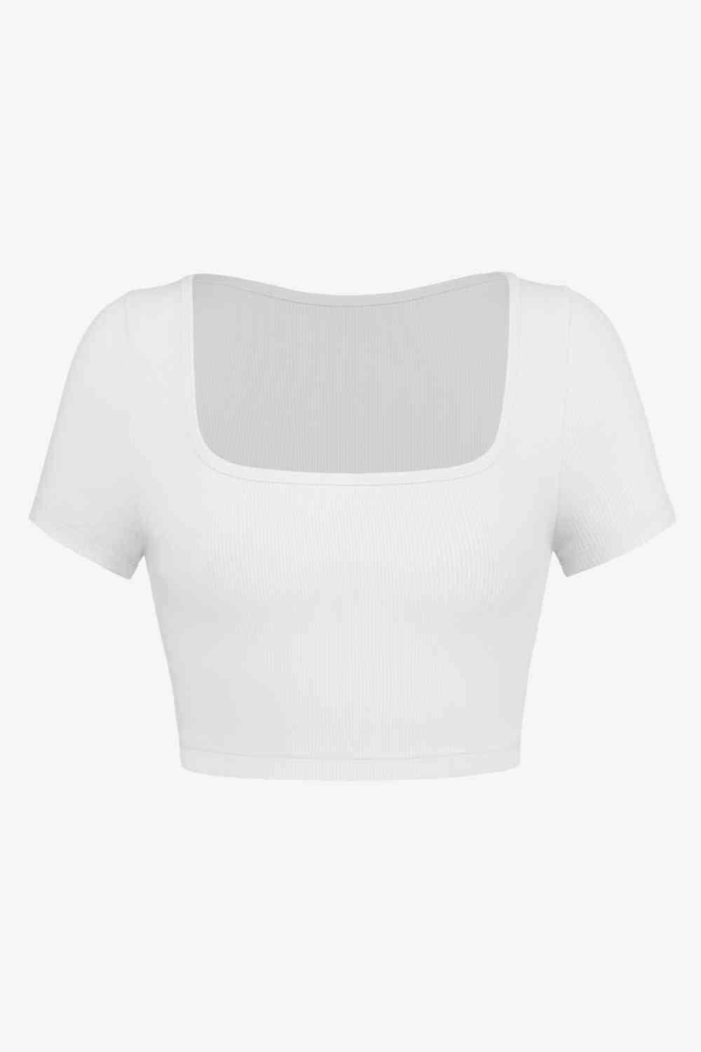 Square Neck Ribbed Crop Top Blouses - Tophatter Daily Deals