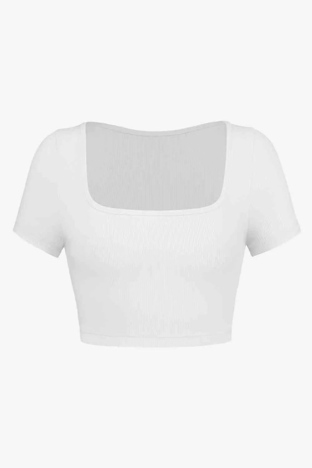 Square Neck Ribbed Crop Top Blouses - Tophatter Daily Deals