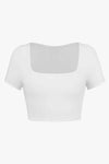 Square Neck Ribbed Crop Top Blouses - Tophatter Daily Deals