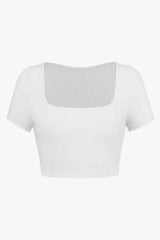 Square Neck Ribbed Crop Top Blouses - Tophatter Daily Deals