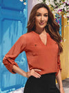 Notched Neck Long Sleeve Top Blouses - Tophatter Daily Deals