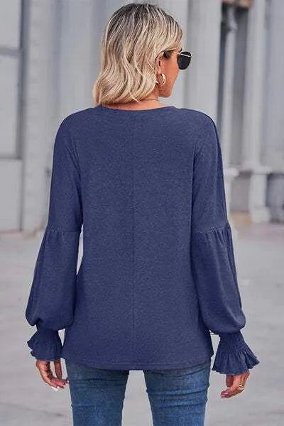 Round Neck Flounce Sleeve Blouse Blouses - Tophatter Daily Deals