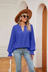 Notched Neck Flounce Sleeve Blouse Blouses - Tophatter Daily Deals