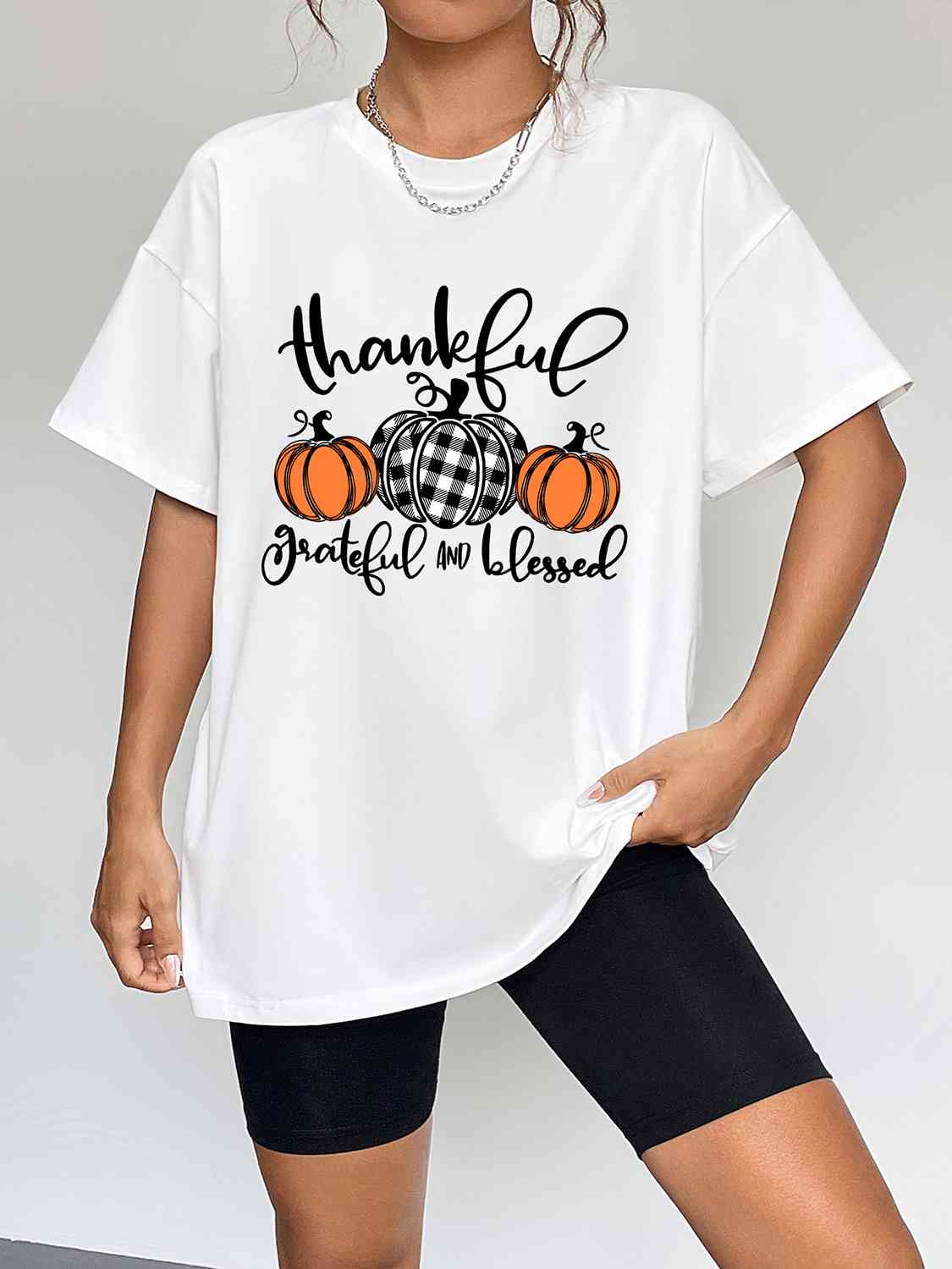 Round Neck Short Sleeve Fall Season Graphic T-Shirt White Women's T-Shirts - Tophatter Daily Deals