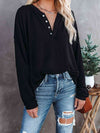 Buttoned Drop Shoulder Top Black Women's T-Shirts - Tophatter Daily Deals