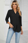 Eyelet Three-Quarter Sleeve Blouse Black Blouses - Tophatter Daily Deals