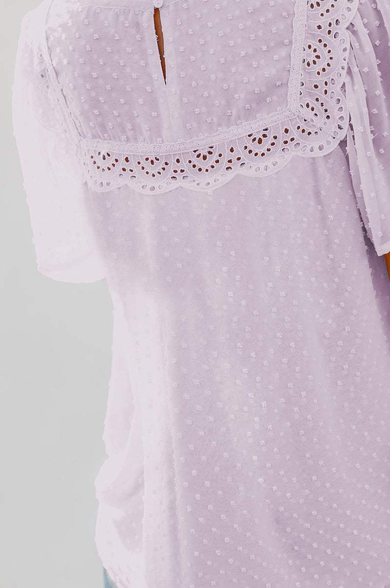 Flutter Sheer Sleeves Babydoll Top Purple Blouses - Tophatter Daily Deals