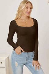 Square Neck Long Sleeve T-Shirt Women's T-Shirts - Tophatter Daily Deals