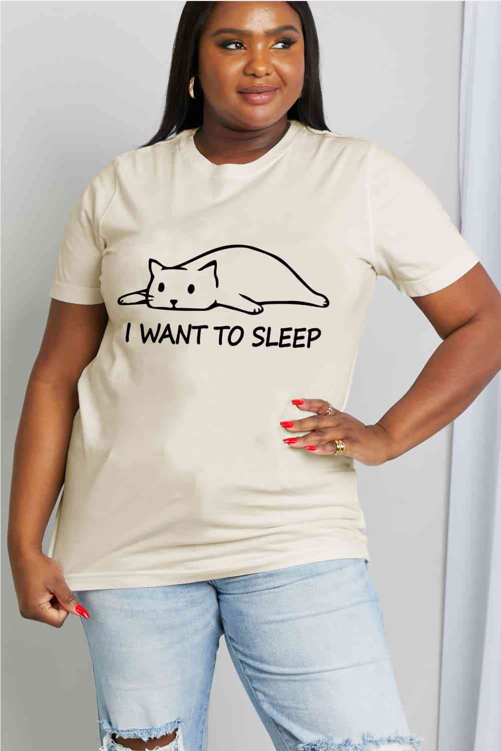 Simply Love Full Size I WANT TO SLEEP Graphic Cotton Tee Women's T-Shirts - Tophatter Daily Deals