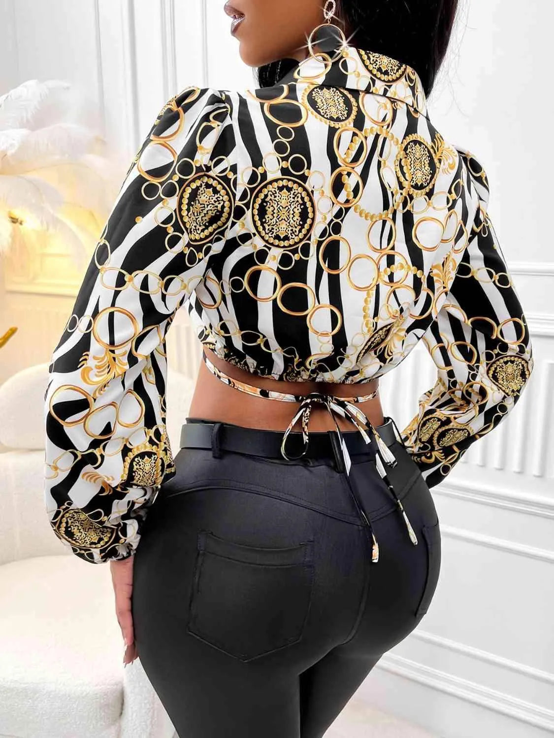 Johnny Collar Tie Back Cropped Blouse Blouses - Tophatter Daily Deals