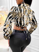 Johnny Collar Tie Back Cropped Blouse Blouses - Tophatter Daily Deals