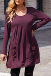 Ruched Pocketed Decorative Button Round Neck T-Shirt Women's T-Shirts - Tophatter Daily Deals