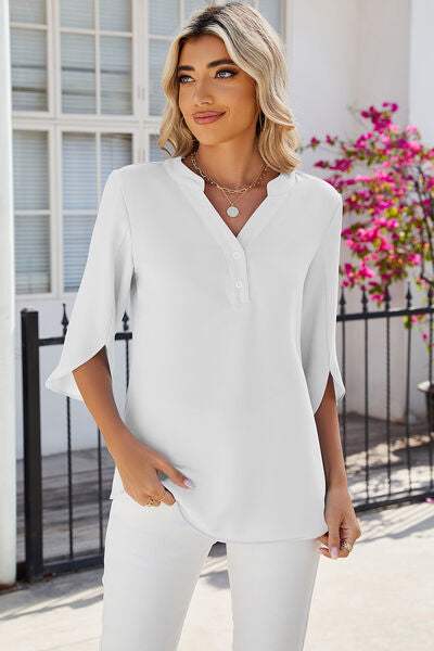 Notched Half Button T-Shirt Women's T-Shirts - Tophatter Daily Deals