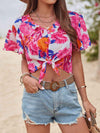 Floral V-Neck Flutter Sleeve Blouse Blouses - Tophatter Daily Deals