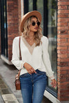 V-Neck Lace Detail Long Sleeve Top White Women's T-Shirts - Tophatter Daily Deals