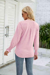 Heathered Flounce Sleeve Curved Hem Top Blouses - Tophatter Daily Deals