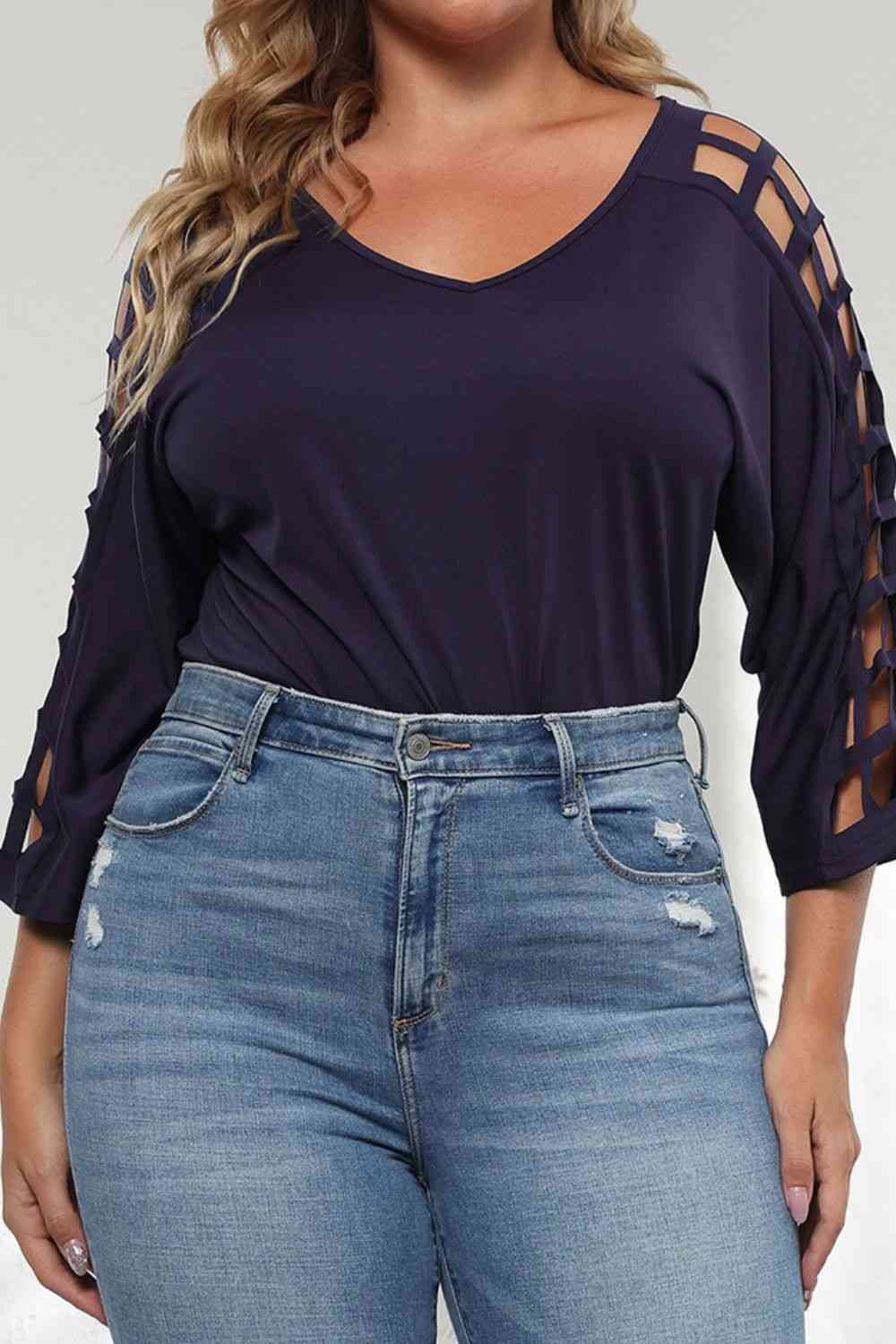 Plus Size Cutout Three-Quarter Sleeve Blouse - Tophatter Deals