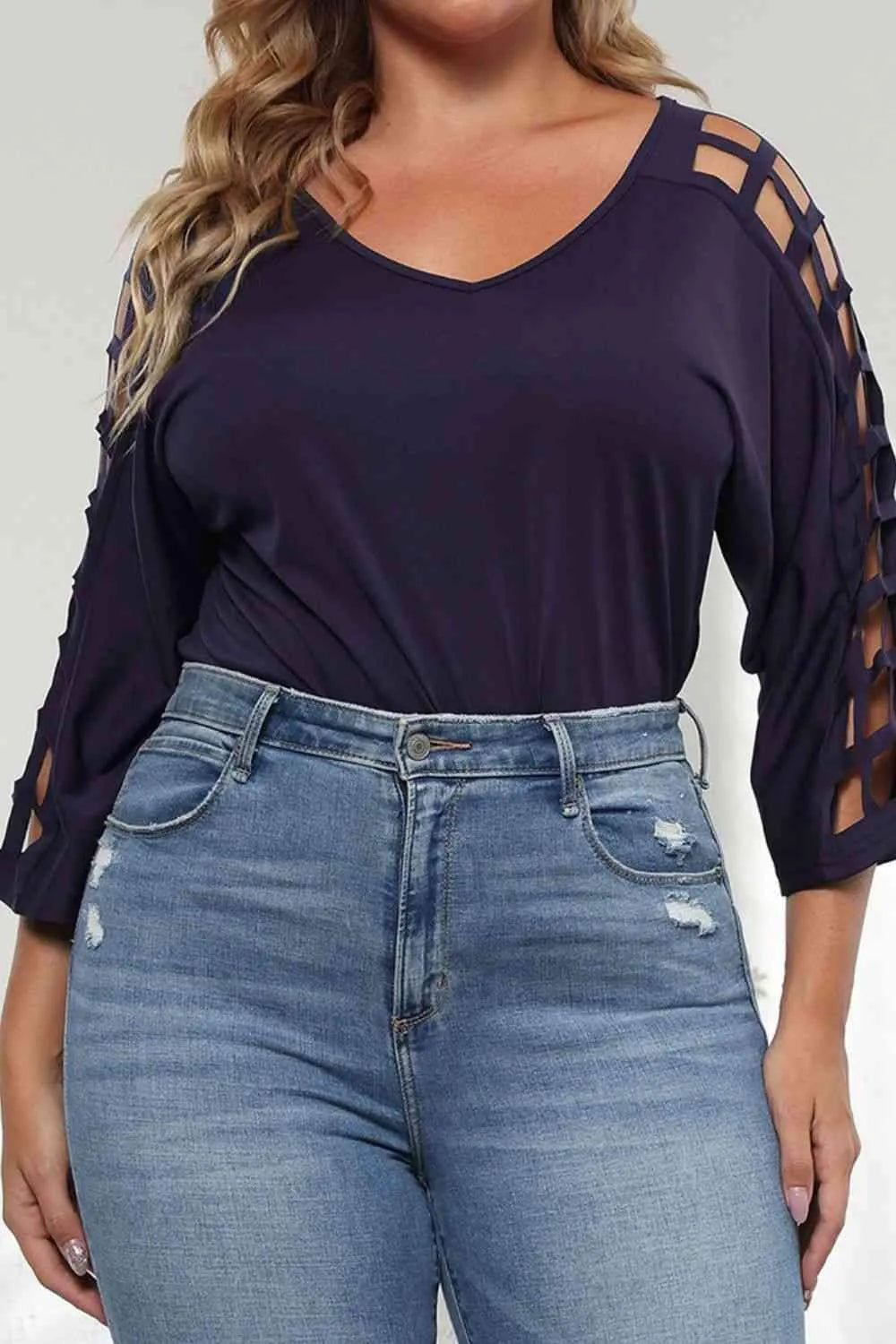 Plus Size Cutout Three-Quarter Sleeve Blouse Blouses - Tophatter Daily Deals