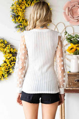 Double Take Textured Applique Long Sleeve Blouse Blouses - Tophatter Daily Deals