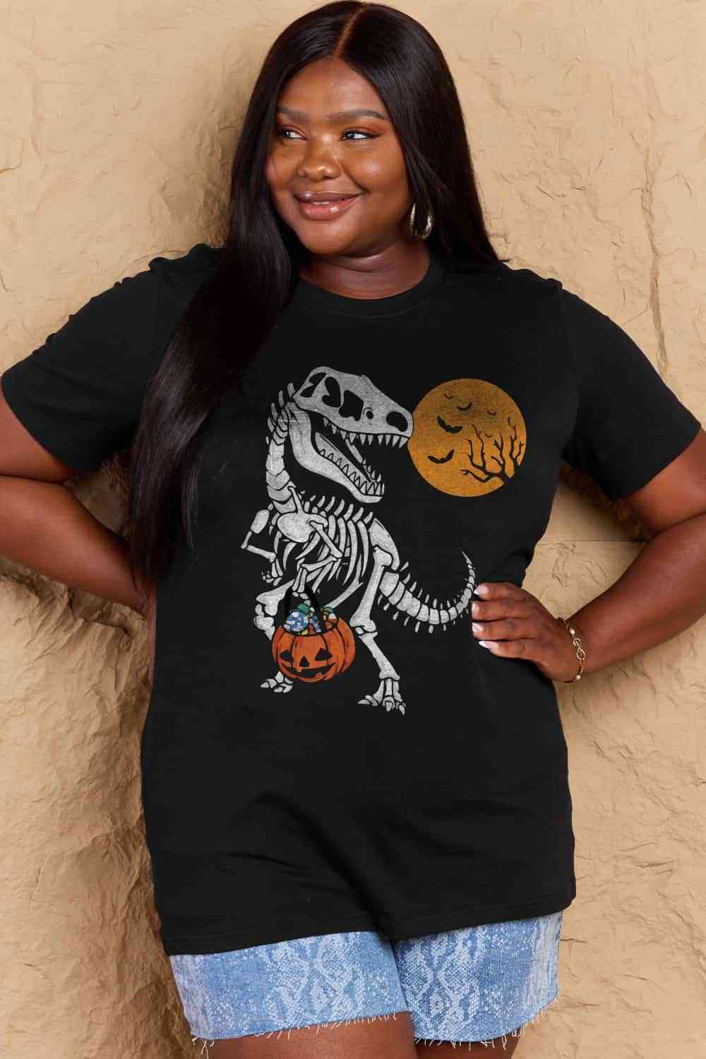 Simply Love Full Size Dinosaur Skeleton Graphic Cotton T-Shirt Women's T-Shirts - Tophatter Daily Deals