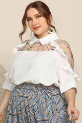 Plus Size Embroidered Ruffle Trim Collared Half Sleeve Blouse Blouses - Tophatter Daily Deals
