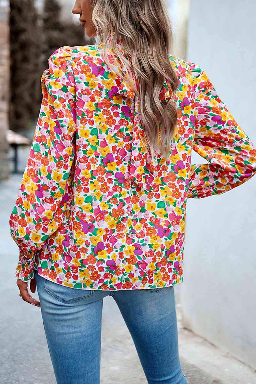 Printed Smocked Puff Sleeve Blouse Blouses - Tophatter Daily Deals