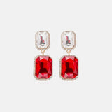 Geometrical Shape Glass Stone Dangle Earrings Red White One Size Earrings - Tophatter Daily Deals