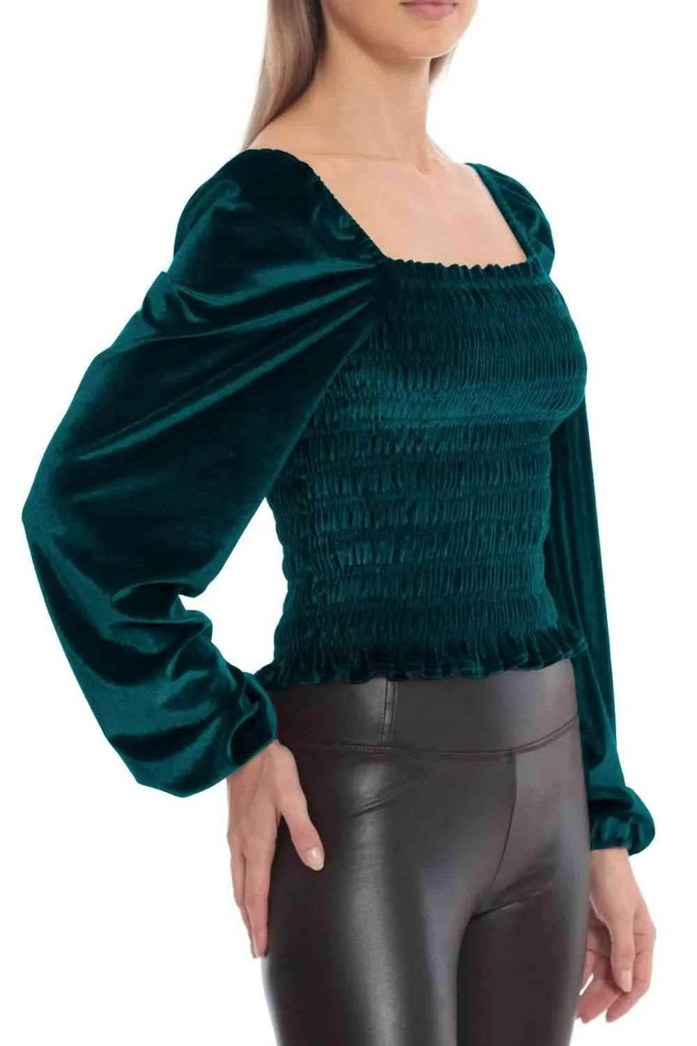 Double Take Smocked Square Neck Long Sleeve Blouse Blouses - Tophatter Daily Deals