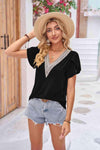 Contrast V-Neck Petal Sleeve Top Blouses - Tophatter Daily Deals