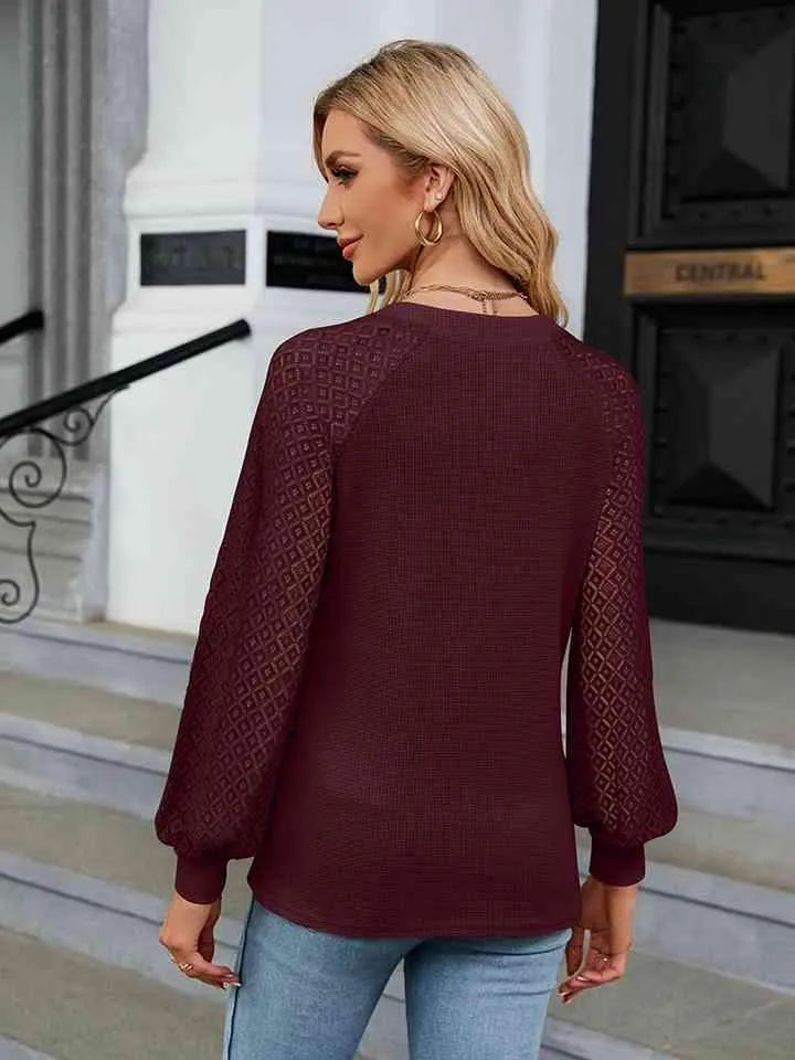 Notched Neck Raglan Sleeve Blouse Blouses - Tophatter Daily Deals