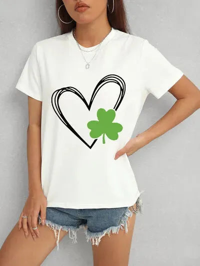 Heart Lucky Clover Short Sleeve T-Shirt White Women's T-Shirts - Tophatter Daily Deals