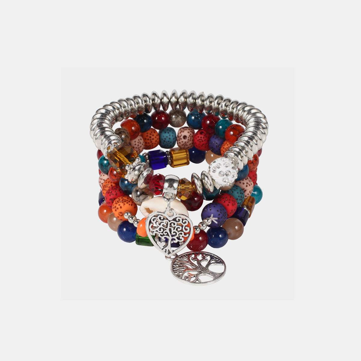 Silver-Plated Beaded Charm Bracelet Style E One Size Bracelets - Tophatter Daily Deals