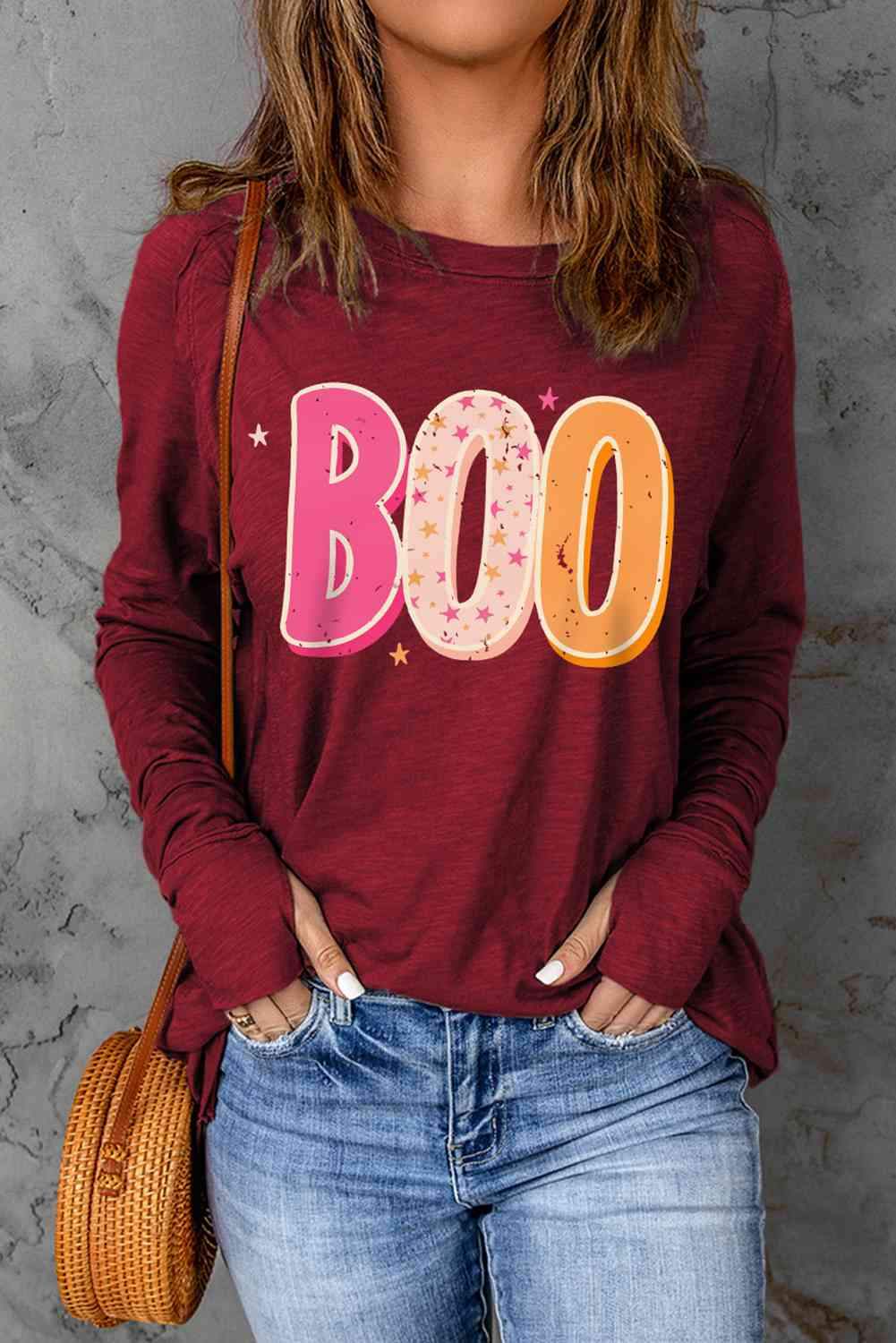 BOO Graphic Thumbhole Sleeve T-Shirt Women's T-Shirts - Tophatter Daily Deals