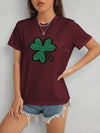 Lucky Clover Round Neck T-Shirt Wine Women's T-Shirts - Tophatter Daily Deals