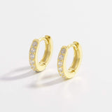 925 Sterling Silver Inlaid Zircon Huggie Earrings Gold One Size Earrings - Tophatter Daily Deals