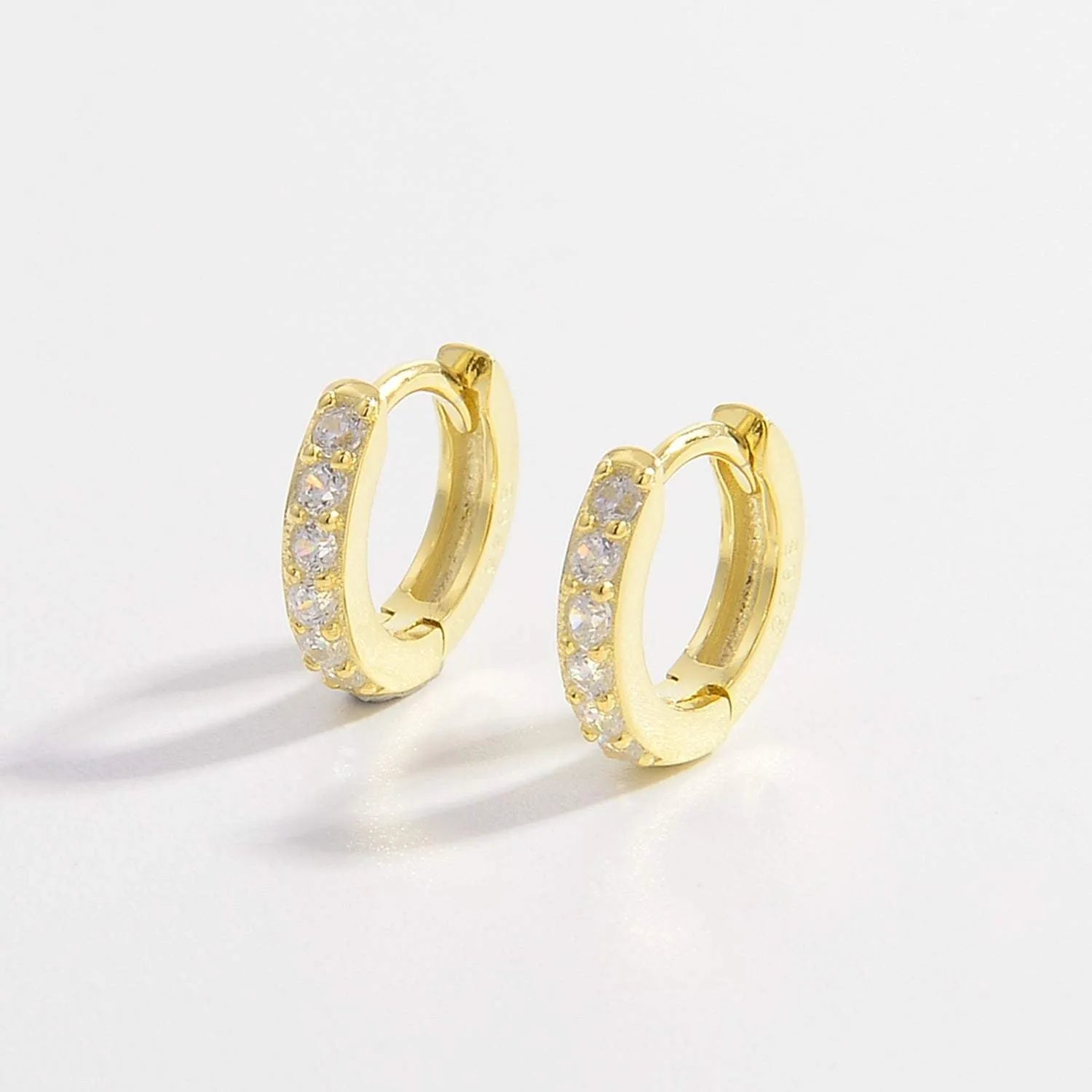 925 Sterling Silver Inlaid Zircon Huggie Earrings Gold One Size Earrings - Tophatter Daily Deals